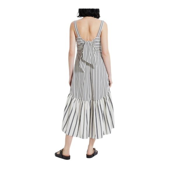 THEORY Ventura Stripe Tie Back Open Back Cotton Midi Dress Large Gray White NWT - Picture 12 of 16